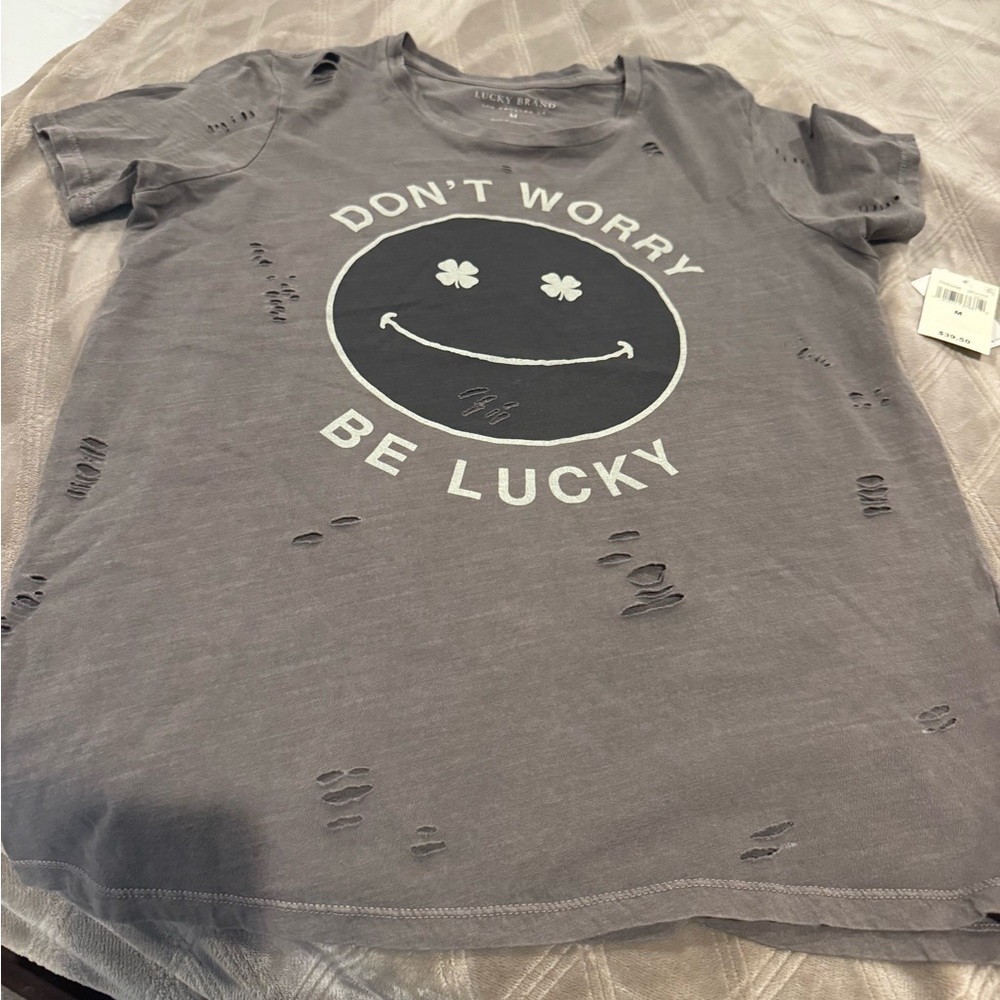 Gray Graphic Tee with Smiley Face